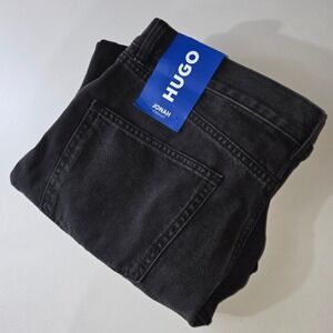 HUGO Jonah Men's Jeans 36x32 Fits 36x30 Black Straight Button Fly NEW 50511507
